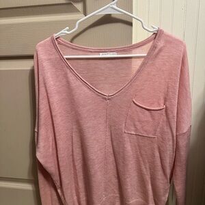Pink V-Neck Sweater with Pocket